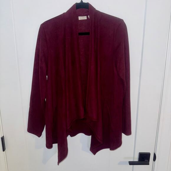 Logo Burgundy Open Front Sweater Jacket Medium Excellent Condition - Picture 3 of 8